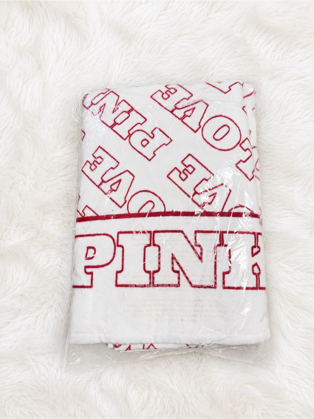 PINK Victoria's Secret White and Red Logo Beach/Pool Oversized Towel